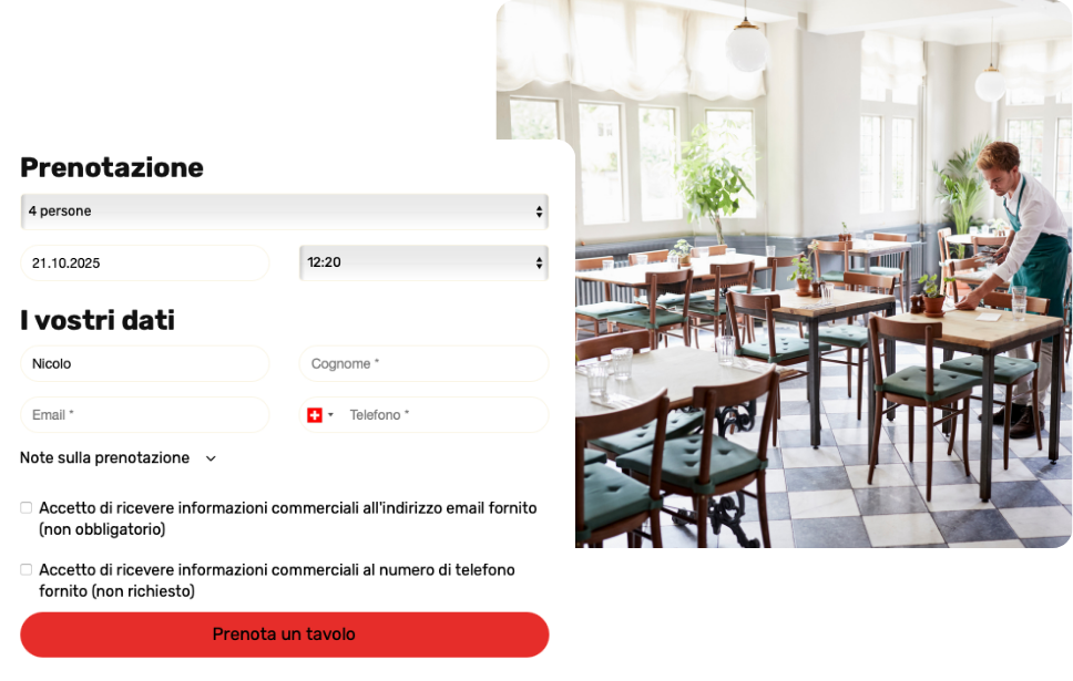 Sistema di prenotazioni online EatLive su schermo e sala